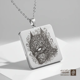 گردنبند طرح جمجمه بتمن (فانتزی) (حکاکی لیزری فایبر، مدل قاب مربع) کد 500241