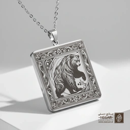 گردنبند طرح خرس قطبی در قاب (حکاکی لیزری فایبر، مدل قاب مربع) کد 500245