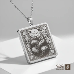 گردنبند طرح خرس خفته ( فانتزی) (حکاکی لیزری فایبر، مدل قاب مربع) کد 500250