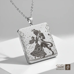 گردنبند طرح بل و لباس رقص (حکاکی لیزری فایبر، مدل قاب مربع) کد 500272
