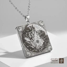 گردنبند طرح پرتره هنری بل (دلبر) (حکاکی لیزری فایبر، مدل قاب مربع) کد 500275