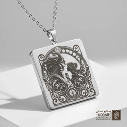 گردنبند طرح قاب آینه‌ای دیو و دلبر (حکاکی لیزری فایبر، مدل قاب مربع) کد 500289