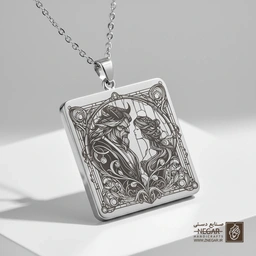 گردنبند طرح بل در قاب پنجره قصر (حکاکی لیزری فایبر، مدل قاب مربع) کد 500298