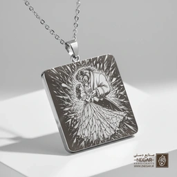 گردنبند طرح رقص نهایی در قاب درخشان (حکاکی لیزری فایبر، مدل قاب مربع) کد 500325