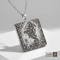 گردنبند طرح پرتره رئالیستی بل (حکاکی لیزری فایبر، مدل قاب مربع) کد 500328