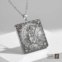 گردنبند طرح آغوش بل و شاهزاده (حکاکی لیزری فایبر، مدل قاب مربع) کد 500344