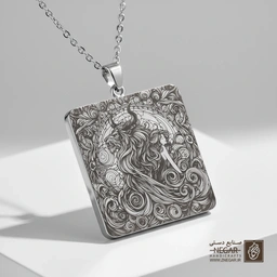 گردنبند طرح بل در قاب طبیعت (حکاکی لیزری فایبر، مدل قاب مربع) کد 500346