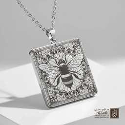 گردنبند طرح زنبور عسل رئال (حکاکی لیزری فایبر، مدل قاب مربع) کد 500350