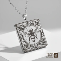 گردنبند طرح زنبور عسل سلطنتی (حکاکی لیزری فایبر، مدل قاب مربع) کد 500353