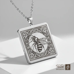 گردنبند طرح زنبور عسل گرافیکی (حکاکی لیزری فایبر، مدل قاب مربع) کد 500357