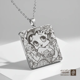 گردنبند طرح چهره بتی بوپ (حکاکی لیزری فایبر، مدل قاب مربع) کد 500400