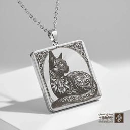گردنبند طرح گربه بمبئی (Bombay Cat) (حکاکی لیزری فایبر، مدل قاب مربع) کد 500416