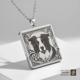 گردنبند طرح سگ بوردر کالی (حکاکی لیزری فایبر، مدل قاب مربع) کد 500417