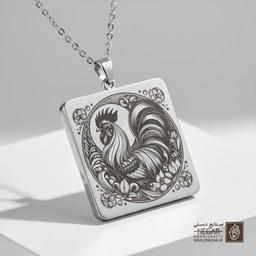 گردنبند طرح خروس براهما (Brahma) (حکاکی لیزری فایبر، مدل قاب مربع) کد 500419