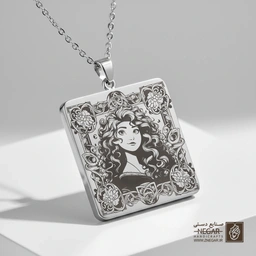 گردنبند طرح پرتره هنری مریدا (حکاکی لیزری فایبر، مدل قاب مربع) کد 500428