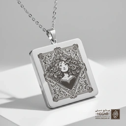 گردنبند طرح مریدا در قاب لوزی (حکاکی لیزری فایبر، مدل قاب مربع) کد 500429