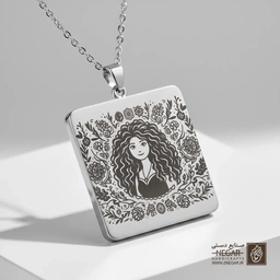 گردنبند طرح مریدا و نقوش گل (حکاکی لیزری فایبر، مدل قاب مربع) کد 500430