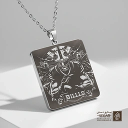گردنبند طرح بوفالو بیلز (Buffalo Bills) (حکاکی لیزری فایبر، مدل قاب مربع) کد 500431