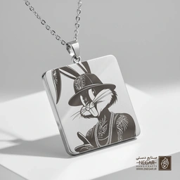 گردنبند طرح باگز بانی رپر (Bugs Bunny) (حکاکی لیزری فایبر، مدل قاب مربع) کد 500435
