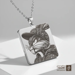 گردنبند طرح باگز بانی هیپ‌هاپ (حکاکی لیزری فایبر، مدل قاب مربع) کد 500436