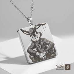 گردنبند طرح باگز بانی با زنجیر طلا (حکاکی لیزری فایبر، مدل قاب مربع) کد 500437