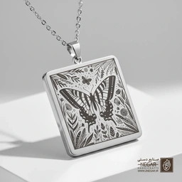 گردنبند طرح پروانه مدرن (Vector) (حکاکی لیزری فایبر، مدل قاب مربع) کد 500466