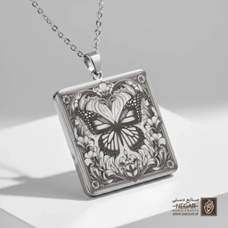 گردنبند طرح پروانه تزیینی (حکاکی لیزری فایبر، مدل قاب مربع) کد 500480