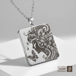 گردنبند طرح پرتره فانتزی زن (حکاکی لیزری فایبر، مدل قاب مربع) کد 500482