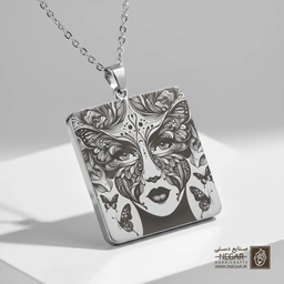 گردنبند طرح نقاب پروانه‌ای (حکاکی لیزری فایبر، مدل قاب مربع) کد 500483