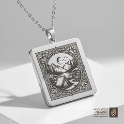 گردنبند طرح کمپ در جنگل شبانه (حکاکی لیزری فایبر، مدل قاب مربع) کد 500485