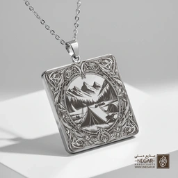 گردنبند طرح ماجراجویی در طبیعت (حکاکی لیزری فایبر، مدل قاب مربع) کد 500487