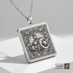 گردنبند طرح لوگوی کاپیتان آمریکا (حکاکی لیزری فایبر، مدل قاب مربع) کد 500492