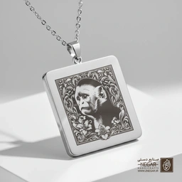 گردنبند طرح میمون کاپوچین مینیاتوری (حکاکی لیزری فایبر، مدل قاب مربع) کد 500498