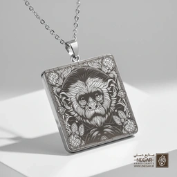 گردنبند طرح پرتره میمون کاپوچین (حکاکی لیزری فایبر، مدل قاب مربع) کد 500499