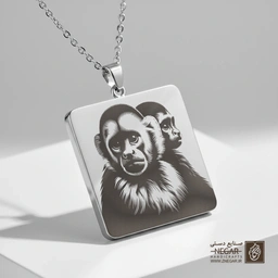 گردنبند طرح میمون کاپوچین رئال (حکاکی لیزری فایبر، مدل قاب مربع) کد 500502