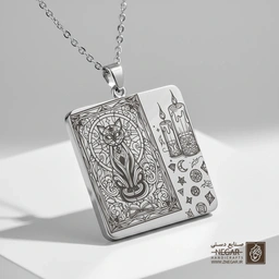 گردنبند طرح گربه سیاه و شمعدان (حکاکی لیزری فایبر، مدل قاب مربع) کد 500523