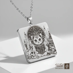 گردنبند طرح گربه در قاب مثلثی (حکاکی لیزری فایبر، مدل قاب مربع) کد 500545