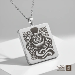 گردنبند طرح گربه چشایر (آلیس در سرزمین عجایب) (حکاکی لیزری فایبر، مدل قاب مربع) کد 500557