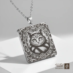 گردنبند طرح چهره گربه چشایر (حکاکی لیزری فایبر، مدل قاب مربع) کد 500559