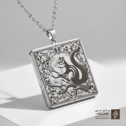 گردنبند طرح سنجاب روی شاخه (حکاکی لیزری فایبر، مدل قاب مربع) کد 500589