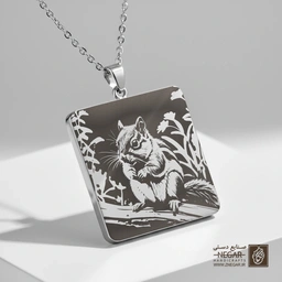 گردنبند طرح سنجاب در قاب هنری (حکاکی لیزری فایبر، مدل قاب مربع) کد 500590