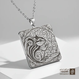 گردنبند طرح سنجاب و پیچک (حکاکی لیزری فایبر، مدل قاب مربع) کد 500591