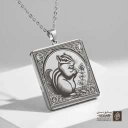 گردنبند طرح سنجاب در قاب دایره (حکاکی لیزری فایبر، مدل قاب مربع) کد 500595
