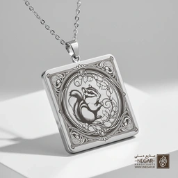 گردنبند طرح سنجاب و کادر تزیینی (حکاکی لیزری فایبر، مدل قاب مربع) کد 500607