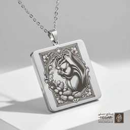 گردنبند طرح سنجاب و فندق (حکاکی لیزری فایبر، مدل قاب مربع) کد 500608