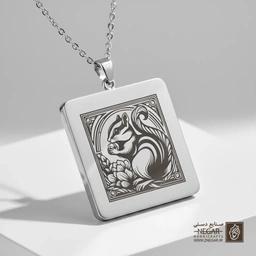 گردنبند طرح نیم‌رخ سنجاب زمینی (حکاکی لیزری فایبر، مدل قاب مربع) کد 500609