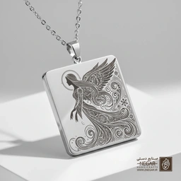 گردنبند طرح فرشته کریسمس بالدار (حکاکی لیزری فایبر، مدل قاب مربع) کد 500611