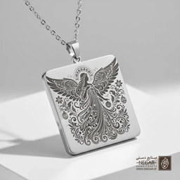گردنبند طرح فرشته محافظ کریسمس (حکاکی لیزری فایبر، مدل قاب مربع) کد 500619