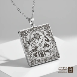 گردنبند طرح مینی موس با کادو کریسمس (حکاکی لیزری فایبر، مدل قاب مربع) کد 500633