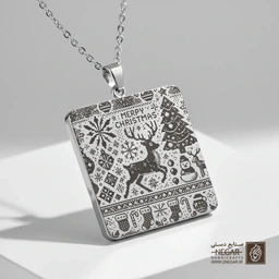 گردنبند طرح تایپوگرافی Merry Christmas (حکاکی لیزری فایبر، مدل قاب مربع) کد 500638